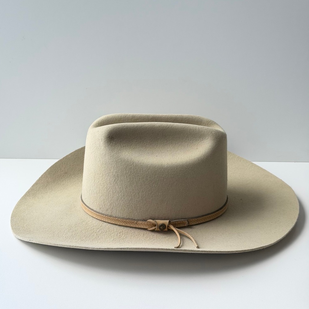 Bailey Rawhide Cowboy Hat 7-1/8 Beige Western Wool Felt Leather Band Cattleman